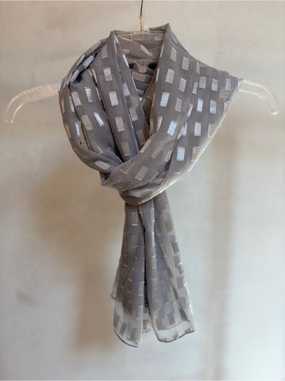 Women’s Gray Metallic Silver Sheer Scarf Fringe Lightweight Dressy Wrap